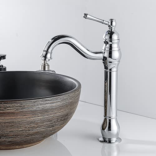 FWZZQ Wasserhahn Bad Hoch Retro, Waschtischarmatur Chrom, 360°Drehbar Armatur Waschbecken, Einhebel Mischbatterie Badarmatur aus Messing Hoher Auslauf für Badezimmer
