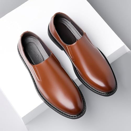 Men's Leather Slip-on Low Block Heel Business Loafers Fashion Round Toe Chunky Heel Dress Shoes Comfortable Driving Outdoor Casual Work Shoes2