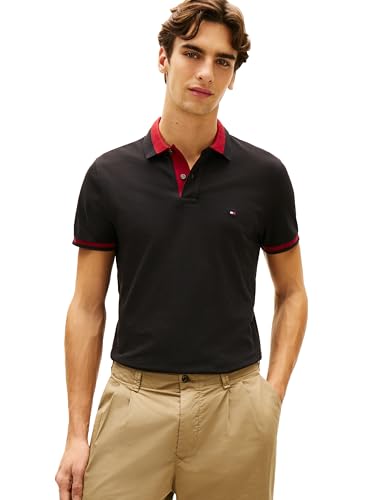 Image of Tommy Hilfiger Men's Short Sleeve Casual Polo Shirts in Regular Fit with Stretch and Contrast Collar Designs