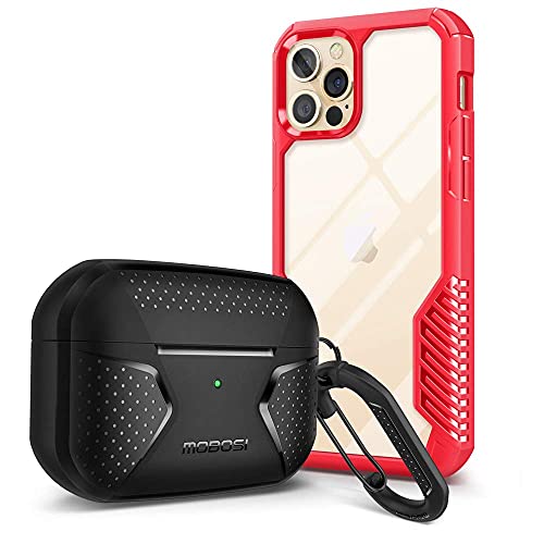 [Bundle] MOBOSI Vanguard Armor Compatible with iPhone 12 Pro Max Case 6.7 Inch (Red) & Net Series Silicone AirPods Case for AirPods Pro(Black)(2 Items Bundle)