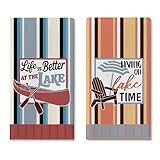 Home Decorative Towel: Our rustic kitchen absorbent dishcloths are printed with canoe, Adirondack chair, sun umbrella patterns and words of "living on lake time". It can make your farmhouse dish towel stand out and become your perfect home decor Dime...