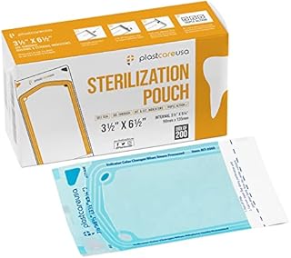 200 3.5 X 5.25 Self Sterilization Pouches for Dental Offices, Autoclave Sterilizer Bags Pouch for Dentist Tools, for Cleaning Tools, 200 Pouches Per Box, 1 Box of Paper Blue Film…