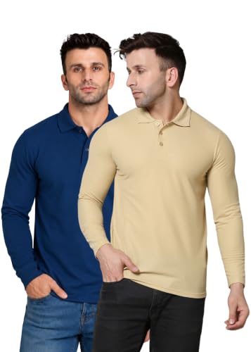 Image of INKKR Full Sleeve Men's Solid Polo Neck T-Shirt Combo
