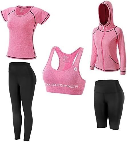 JULY'S SONG Yoga Kleidung Anzug 5er-Set, Trainingsanzug Damen, Sportbekleidung Set für Laufbekleidung, Gym, Fitness, Sport Outfit