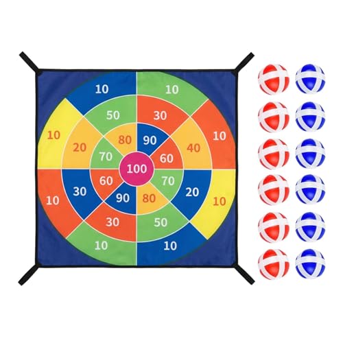 Juego de tablero de dardos de trampolín – Tela de felpa de 29 pulgadas, 12 bolas adhesivas rojas y azules | Gran juego de juguetes para colgar en el patio trasero interactivo para niños y adultos