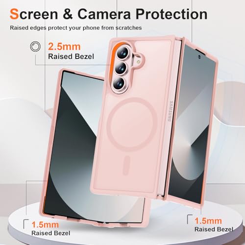 Image of ORETECH Magnetic for Samsung Galaxy Z Fold 7 Case, Translucent Back Non-Slip Hard PC Shockproof Bumper Protective Phone Case Cover for Samsung Z Fold 7 - Light Pink