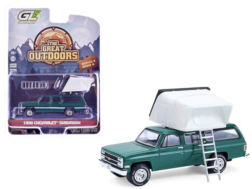 1990 Suburban verde con camper techo moderno modelo 1/64 miniatura 1