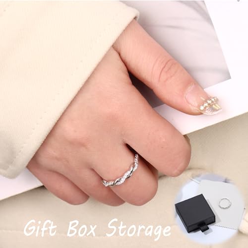 JeweBella Women's 925 Silver Cubic Zirconia Rings Adjustable Women Ring Twisted Rope Eternity Engagement Ring Rings Wedding Rings Promise , Sterling Silver
