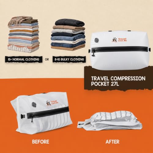 Image of Travel Likes Me Storage Vacuum Bags - Travel Essentials,Clothes Packing,Large Ziplock Bag with Vacuum,AirZip Lock Compression,Backpack Clothing,Space Suction (White, Black, 27L without pump)