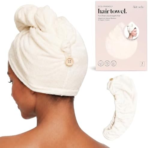Kitsch Microfiber Hair Towel Wrap for Women - White Ivory