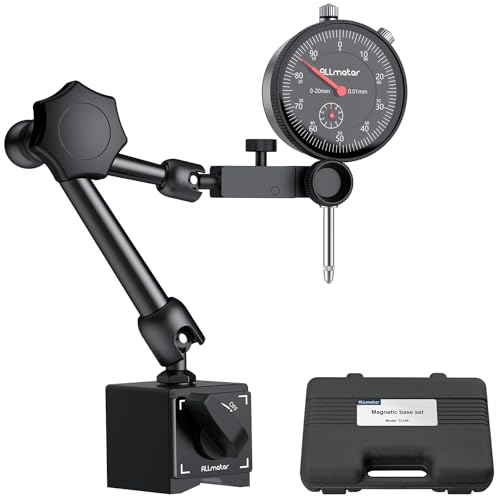 ALLmeter Juego de micrómetros mecánicos 0-20 mm con base magnética, fuerza de sujeción de 60 kg, medición de precisión, soporte de brazo ajustable, ideal para trabajar metales y mediciones finas