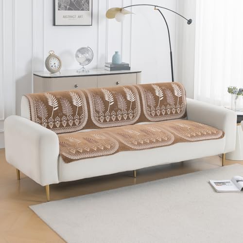 Image of HOKIPO Bagh Brown Premium Chenille Jacquard Sofa Cover for 3 Seater for Seat & Back, 'Royal Aangan Series' (IN-1008-L6*2)