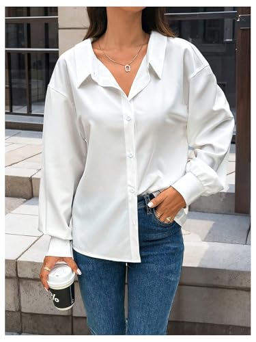 SweatyRocks Women's Cut Out Back Button Down Collared Blouses Long Sleeve Shirt Tops2