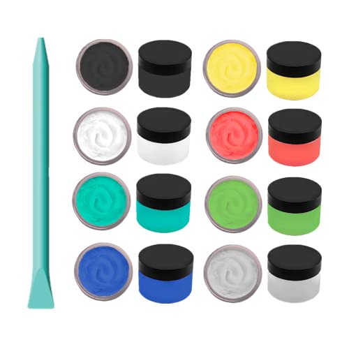 JAJADO Screen Printing Squeegee Silk Screen Stencil Mini Squeegees Pen with 8 Jar Chalk Paste, Self Adhesive Stencils Paste Squeegees for Chalk Paste Paint or Ink with Silk Screen Transfer Stencils