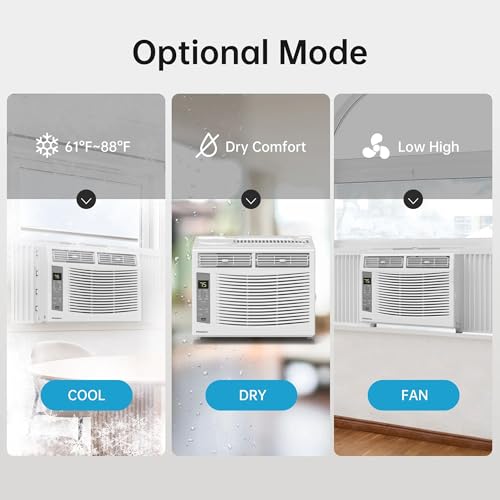 Image of PhiloDeco Window Air Conditioner, 6000 BTU, White, LED Display, Remote Control, Dehumidifier, Fan, Quiet Operation, Energy-Saving, Covers 250 Sq Ft
