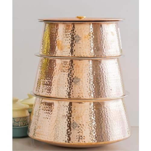 Image of Indian Art Villa Handcrafted Hammered Copper Serving Handi with Lid and Tin Lining - Traditional Indian Cookware Handi for Serving Rice, Curries, and Dishes - 2800 ML Capacity