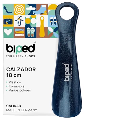 biped Calzador de plástico 18 cm – Calzador pequeño y ergonómico, ideal para viajes, niños y adultos – Calzador corto para zapatos fácil de usar z1560(oropel-azul oscuro)