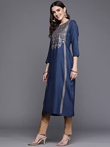 Image of Varanga women peach straight kurta with gold print