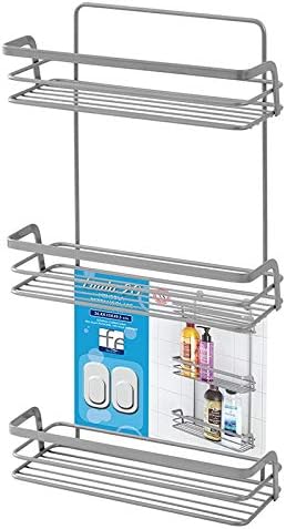 FERIDRAS Linda Shower Shelf with Hook, 3?Shelves, Rectangular, Steel, Chrome, 26.40 x 10 x 49.5 cm