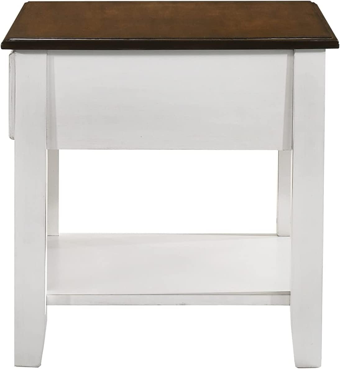 New Classic Furniture Evander Wood End Table with Drawer and Storage, Two Tone Cream/Brown
