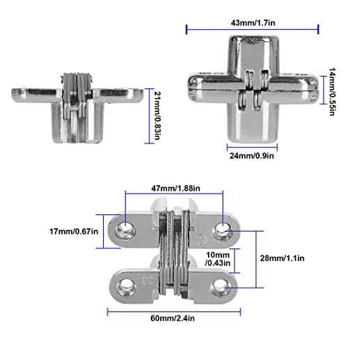 Hidden Door Hinges Invisible 4 Pack Concealed Cross Hinge 180 Degree Invisible Hinges For Hidden Door,Cabinets, Wooden Box, Buffet #TOP2
