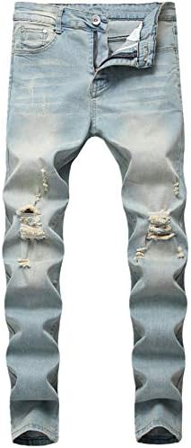 Boy's Light Blue Skinny Fit Ripped Destroyed Distressed Stretch Slim Jeans Pants