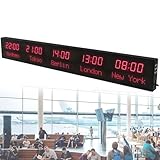 World Time Zone Orologio da parete con display a 5 città, 3 impostazioni di luminosità, guscio in alluminio per casa, ufficio e viaggi