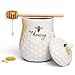 Young's Inc. Ceramic Honey Jar with Lid and Wooden Honey Dipper - Farmhouse Kitchen Decor - Tea Accessories