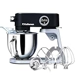 Kraftsman Robot Pâtissier, 5 L Robot de Cuisine Tout en Métal avec Port d’Alimentation Universel et Fonction Minuterie, Pétrin Professionnel à 8 Vitesses avec Batteur, Crochet, Fouet (Noir)