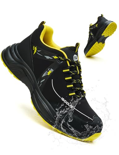 ISOOUS Steel Toe Shoes for Women Men Wide Waterproof Non Slip Work Sneakers Lightweight Breathable Safety Tennis Shoes Comfortable Construction Work Safety Puncture Proof Indestructible Work Shoes
