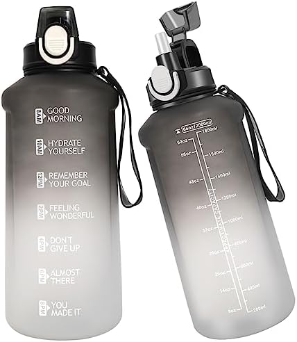 WENLIM 2 Litre Large Water Bottle with Straw, 2L Sport Motivational Drinks Bottle with Time Markings for Fitness Gym and Outdoor Sports