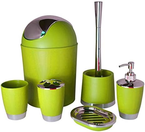Bathlux Modern Design 6 Piece Bathroom Accessory Set, Toilet Brush, Waste Bin, Soap Dish, Tooth Brush Holder Soap Dispenser, Rinse Cup (Black)