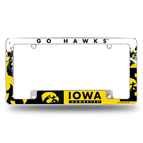 Rico Industries NCAA Iowa Hawkeyes Primary 12" x 6" Chrome All Over Automotive License Plate Frame for Car/Truck/SUV