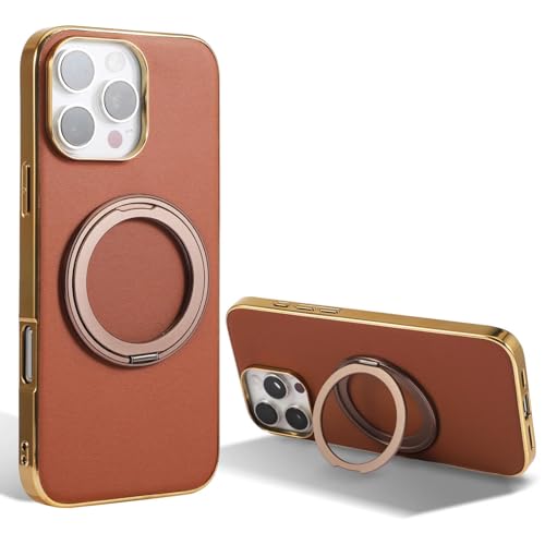 Étui de chargement magnétique iPhone 14 Pro coque cuir support rotatif marron sans fil