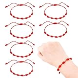 LKJAUOZ 6 Piezas Pulsera 7 Nudos Roja, Pulsera de Hilo Rojo Ajustable de la Suerte y Protección, Amuleto Contra Malas Energías para Hombre y Mujer