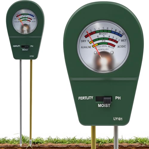 Medidor de Suelo 3 en 1, Medidor de Humedad/Fertilidad/pH del Suelo, Kit de Prueba de Suelo para Jardinería, Césped y Plantas de Exterior(No se Necesitan Baterías)