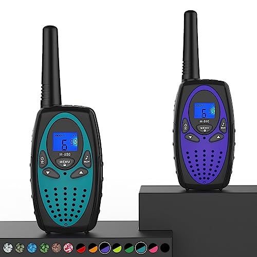 Topsung Walkie Talkies Long Range, M880 Two Way Radio for Adults with Mic LCD Screen/Resistance Wakie-Talkies with Noise Cancelling for Men Women Outdoor Adventures Cruise Ship (Blue and Violet)
