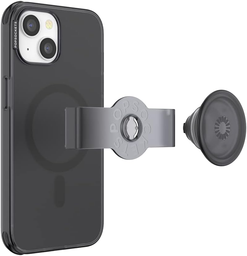 PopSockets iPhone 14 Case with Phone Grip and Slide Compatible with MagSafe, Phone Case for iPhone 14, Wireless Charging Compatible - Transluscent Black