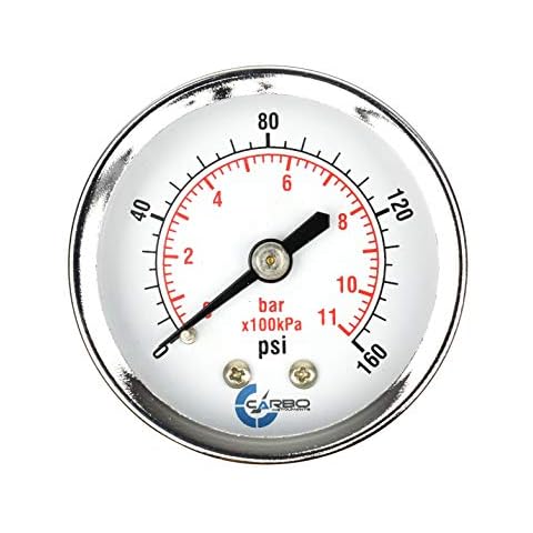 CARBO Instruments 2" Pressure Gauge, Chrome Plated Steel Case, Dry, 0-160 psi/kPa, Back Mount 1/4" NPT Cover