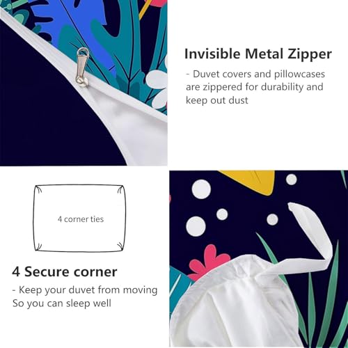 Ensemble de lit microfibre haut de gamme imprimé exotique bleu foncé - 7