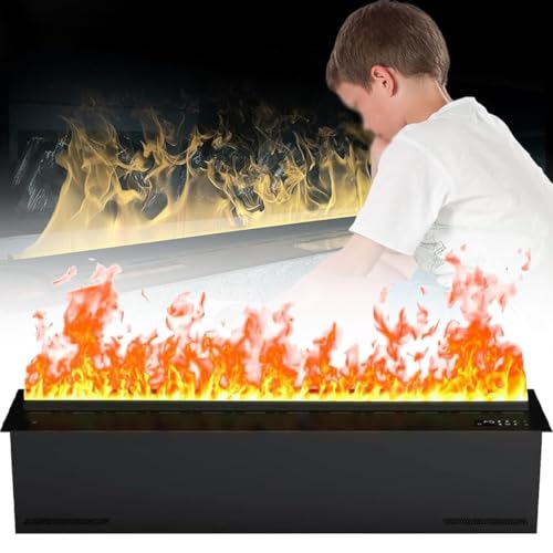 IYUESQ Chimenea Decorativa 3D de Vapor de Agua. Innovadora Chimenea 3D con Llama atomizada, Colores y Velocidad de Llama Ajustables, Llama atomizada Realista empotrada y función humidific