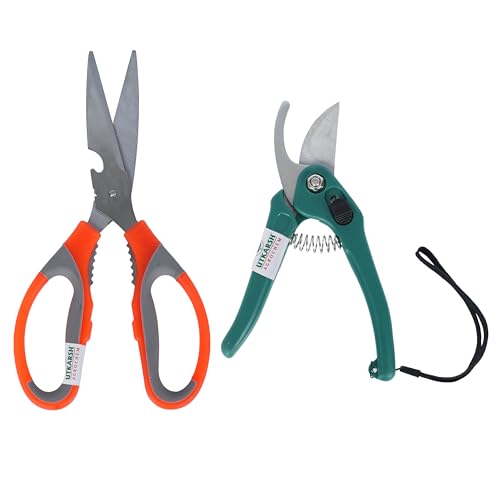 Utkarsh Garden Scissors & Bypass Pruner Cutters|Rust-free Garden Plant Tools for Cutting, Pruning|Handy Tools for Indoor/Outdoor Gardens, Small Farms|Set of 2 Tools Utkarsh Garden Scissors & Bypass Pruner Cutters|Rust-free Garden Plant Tools for Cutting, Pruning|Handy Tools for Indoor/Outdoor Gardens, Small Farms|Set of 2 Tools