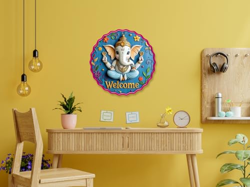 Image of Casa Rica MDF Wooden Wall Art 12x12 Inch | Ganesh Ji Sparkle Laminated Wall Hanging Frame for Living Room, Bedroom, Office & Pooja Room | Modern MDF Home Decor Painting | Wall Hanging Gift Item (GD 002)