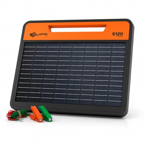Gallagher S120 Lithium Solar Fence Charger | 1.2 Joule Energizer Powers Up to 35 Miles or 120 Acres | Solar Lithium Iron Phosphate Battery | Adaptive Power Control | Portable and Weather Resistant