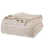 PHF 100% Cotton Waffle Weave Blanket Single Size 130x150cm, Oeko-TEX Certified Pre-Washed Soft Lightweight & Breathable Throw Blanket, Luxury Aesthetic Woven Bedding for Home Decor, Oatmeal