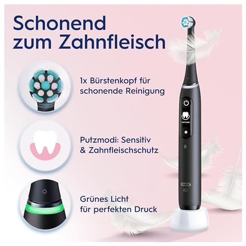 Oral-B iO Series 6 Elektrische Zahnbürste/Electric Toothbrush, Doppelpack & 3 Aufsteckbürsten, 5 Putzmodi für Zahnpflege, Magnet-Technologie, Display, Designed by Braun, Schwarz/Rosa – Bild 5