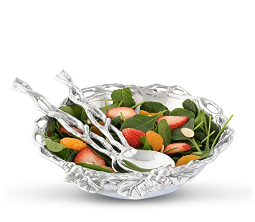 Arthur Court Designs Aluminum Grape Open Vine Salad Bowl And Servers 3-Pc 9.5 Inch Diameter #TOP6