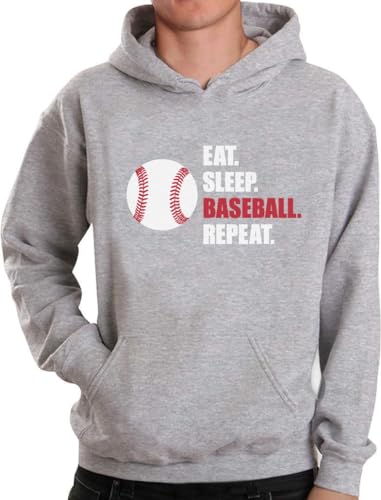 Tstars Eat Sleep Baseball Repeat Hoodie for Men Pullover Gift for Fans Coaches Players Game Day Apparel Large Gray
