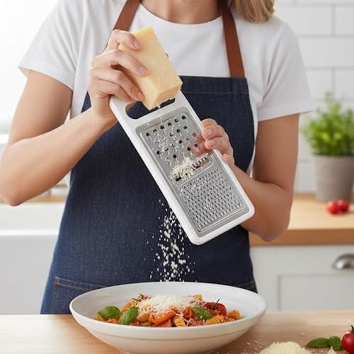 Chef Aid Traditional 3 Way Grater, Flat Hand Grater for Kitchen Use and Perfect for Cheese, Vegetables and Spices, with Plastic Frame to aid Grip and Comfort - Image 4