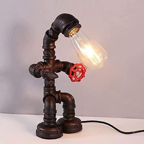 Frideko Vintage Table Lamp, Retro Industrial Iron Water Pipes Robot Steampunk Desktop Light for Bedside Desk steampunk buy now online